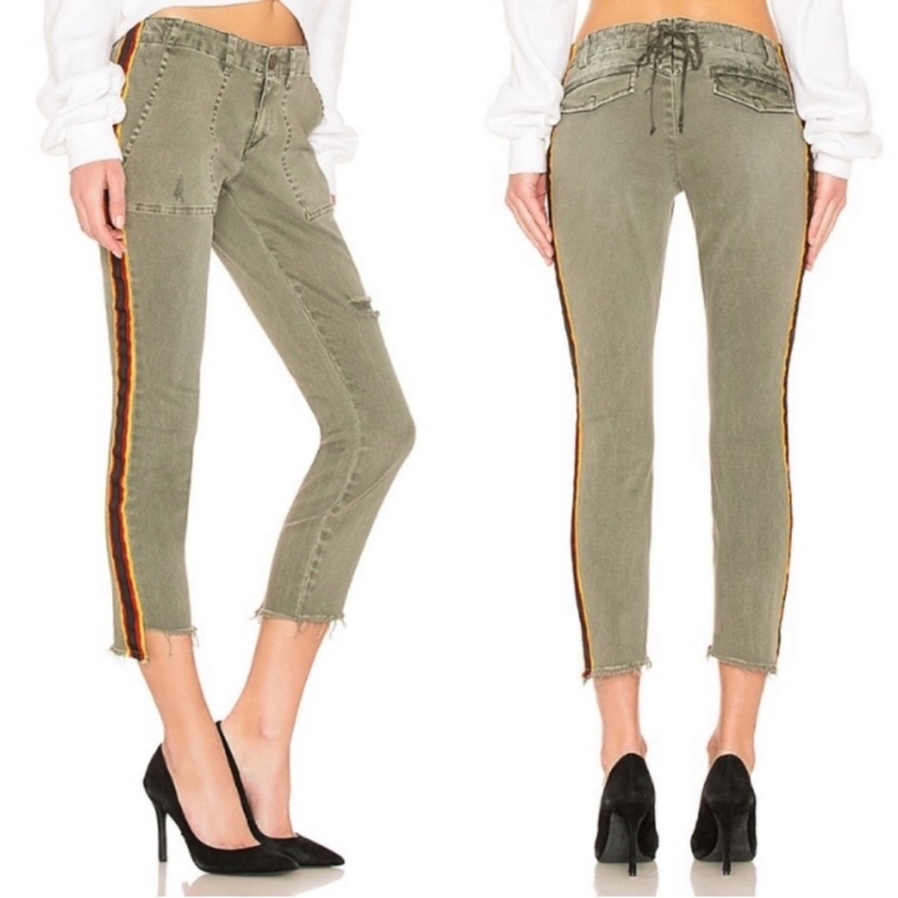 Pam & Gela Uniform Side Stripe Step Hem Pants Militia Green Lace-up 26 - Picture 1 of 6